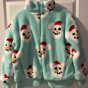 Disney Parks 2024 Mickey Mouse Santa Snowman Christmas Fuzzy Zipper Jacket Small